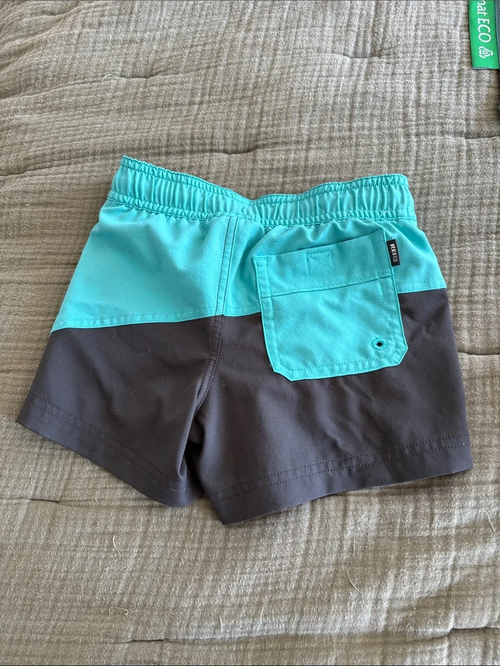 REI Turquoise and Charcoal Kids Swim Shorts